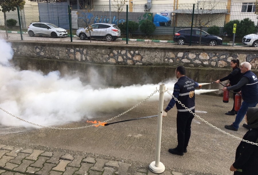 Madosan employees during the fire drill exercise