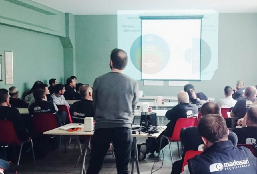 Environmental Engineer Fatih Samed Keskin conducting training at Madosan